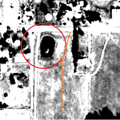 2006 Aerial photograph of site, with potential location of earthwork in red