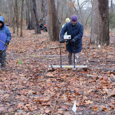 Electrical Resistivity survey being conducted by Dr. Tim Matney and Morgan Revels