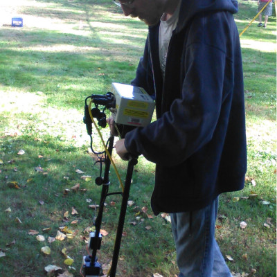 Electrical resistivity equipment being used by a volunteer at the Garfield House site